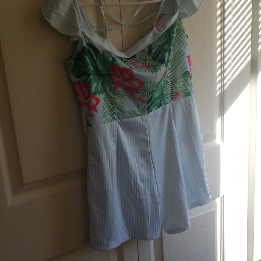 Off the shoulder tropical romper